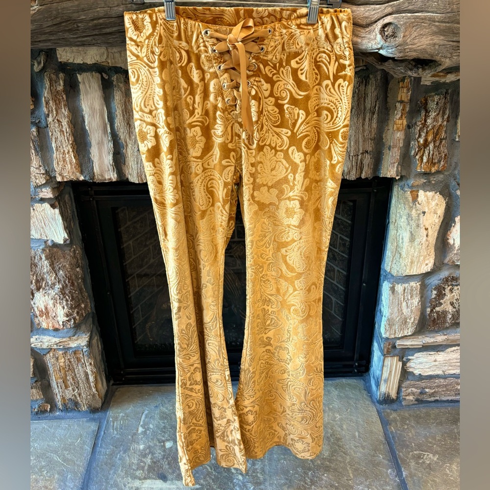 BNIP Velvet Paisley Burn Out Elastic Waist Flares